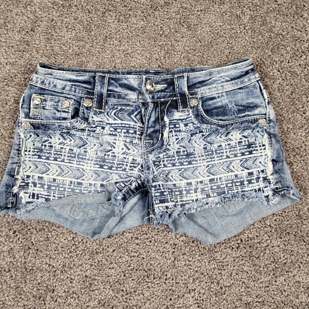 Miss Me‎ Denim Shorts Womens 26 Blue Excellent Aztec Print Crystal JE8088H